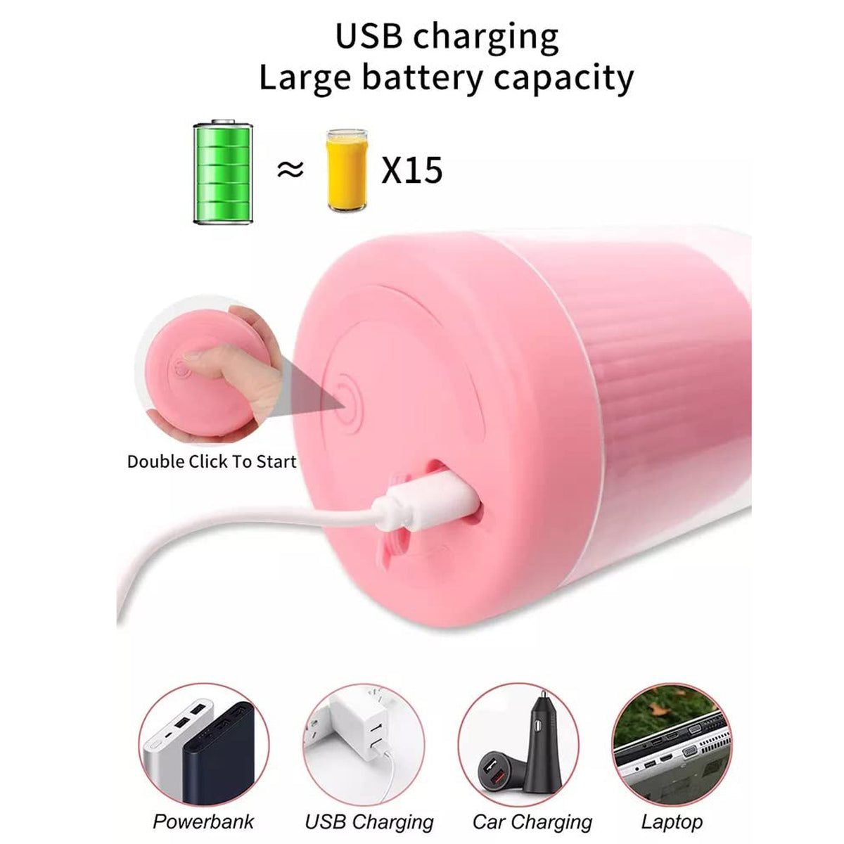 Blender Portable Juicer For Smoothie Juice Vegetable Shakes With 6 Blades Wireless Charging Mini Personal Size Mixer Bottle Grinder 420 Ml Multicolor