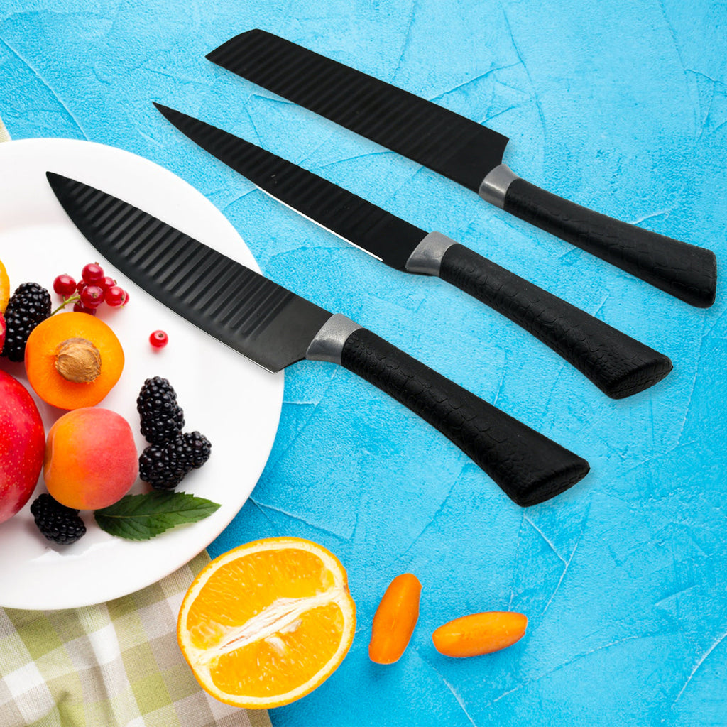 6 Pieces Professional Kitchen Knife Set Meat Knife Chefs Knife With Non-slip Handle For Home Kitchen And Restaurant With Chef Peeler And Scissor (Stainless Steel 6 Pcs Set)