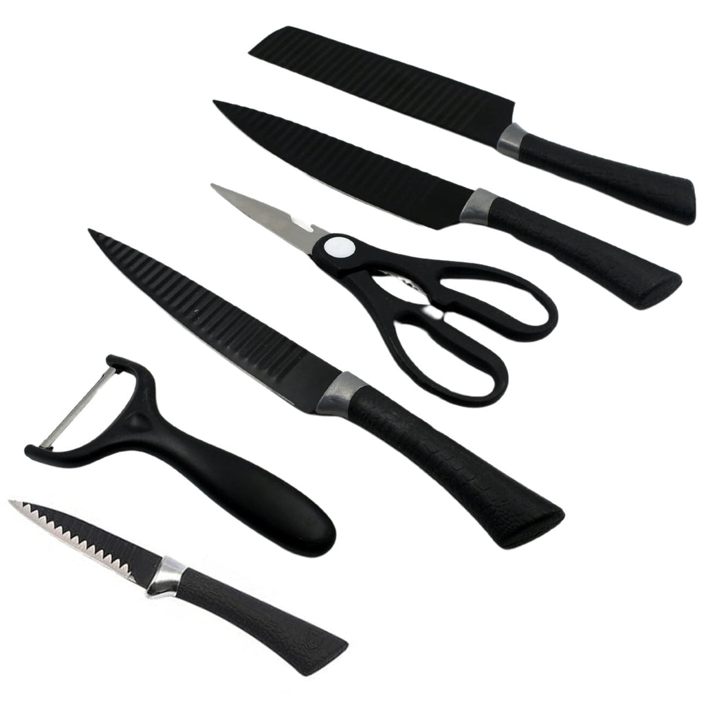 6 Pieces Professional Kitchen Knife Set Meat Knife Chefs Knife With Non-slip Handle For Home Kitchen And Restaurant With Chef Peeler And Scissor (Stainless Steel 6 Pcs Set)