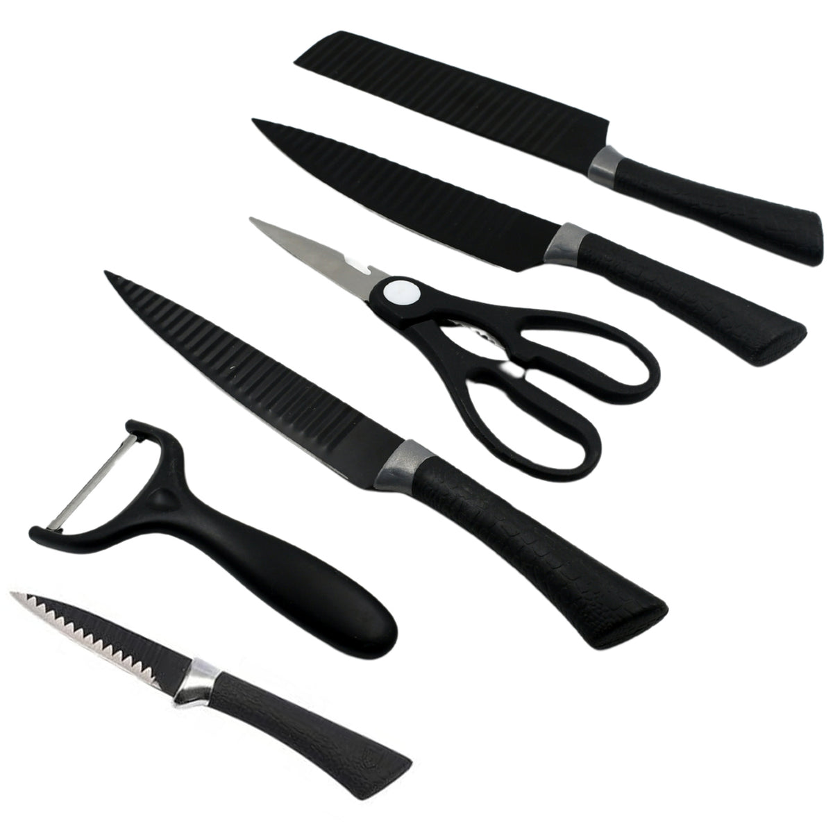 6 Pieces Professional Kitchen Knife Set Meat Knife Chefs Knife With Non-slip Handle For Home Kitchen And Restaurant With Chef Peeler And Scissor (Stainless Steel 6 Pcs Set)